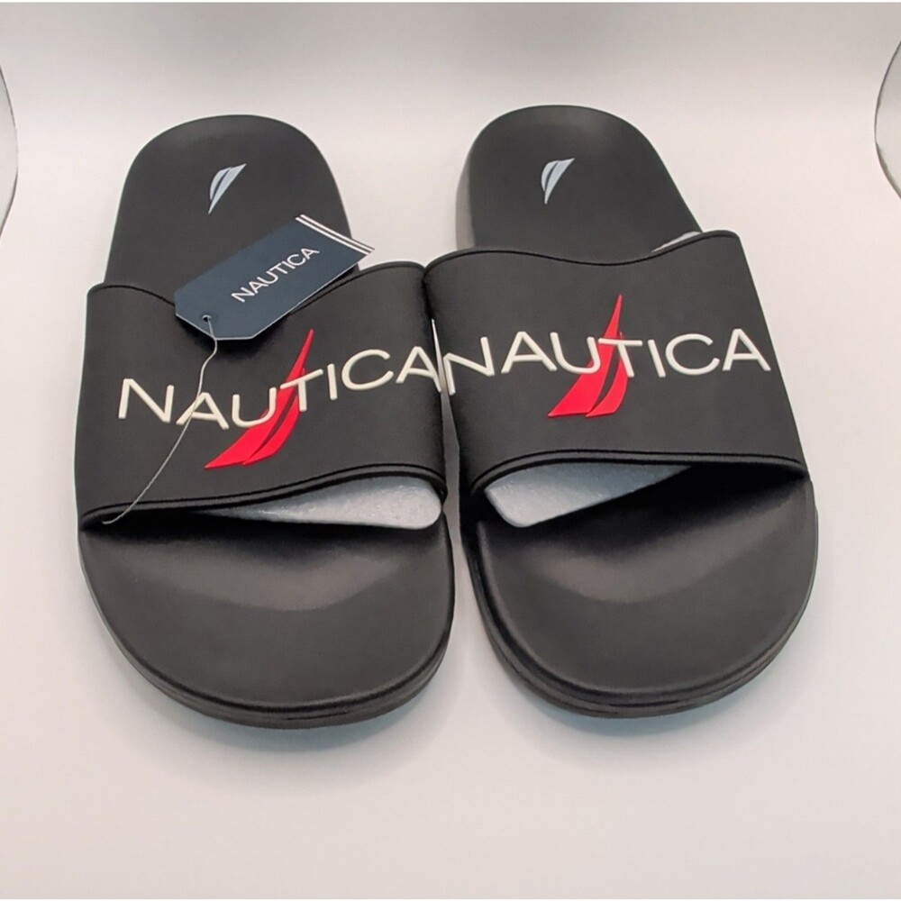 Nautica Men's Black Slide Sandals US 11 Lightweight Rubber Synthetic